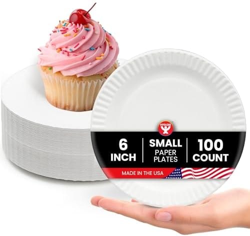 Hygloss Paper Plates 6-Inch, 100 Count, White, Uncoated, Microwave Safe