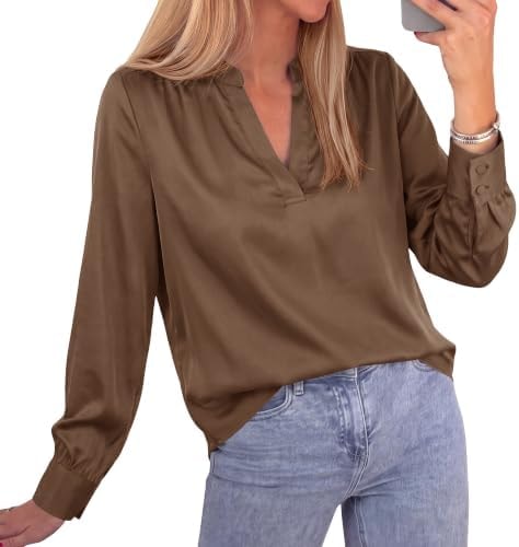 BTFBM Satin Blouses for Women Dressy Casual Work Fall Long Sleeve Shirts