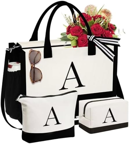 YOOLIFE Birthday Gifts for Women Mom Daughter Sister, Initial Tote Bag, A