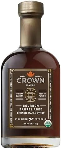 Crown Maple Organic Bourbon Barrel Aged Maple Syrup, Pancakes, Flavor Cocktails, Marinades and Sauces, 25 Fl Oz