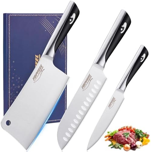 Topfeel 3PCS Butcher Knife Set,German High Carbon Steel Meat Cleaver