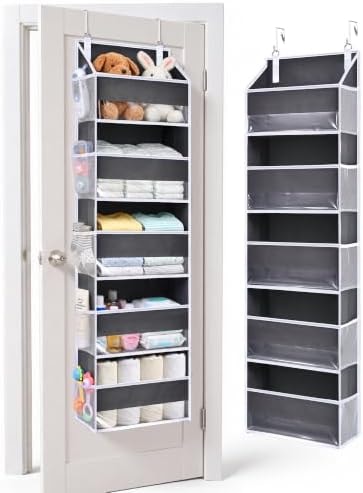 ULG 1 Pack Over Door Organizer with 5 Large and 10 Mesh Side Pockets, 44 lbs Weight Capacity Hanging Storage with Clear Window Kids Toys, Shoes, Diapers, Dark Grey, 5 Layers