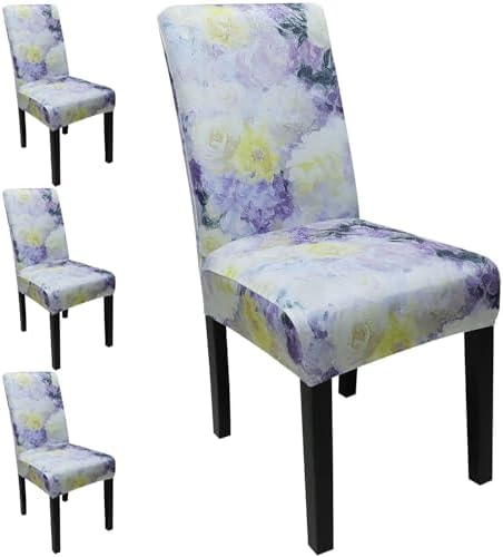 JQinHome Pattern Chair Covers for Dining Room Set of 4, High Stretch Removable Washable Parsons Chair Slipcover for Home Party Hotel Wedding Ceremony (Light Purple Flowers,4PCS)