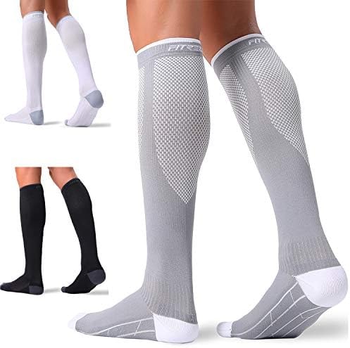 FITRELL 3 Pairs Compression Socks for Women and Men 20-30mmHg- Circulation and Muscle Support Socks for Travel, Running, Nurse, Knee High, Medical Black+White+Grey Small-Medium