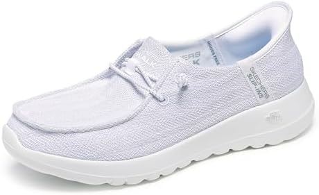 Skechers Women's Hands Free Slip-Ins Go Walk Joy Moc Toe Casual Shoe, White/Silver, 12