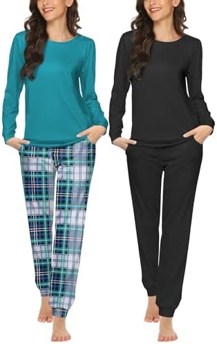 Ekouaer 2 Pack Pjs Sets for Women Long Sleeve Lounge Sets Winter Sleepwear