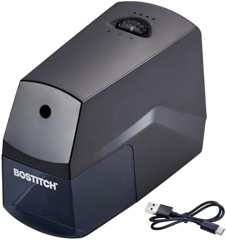Bostitch Portable Rechargeable Battery Horizontal Pencil Sharpener Helical Blade for No.2/Colored Pencils, Black