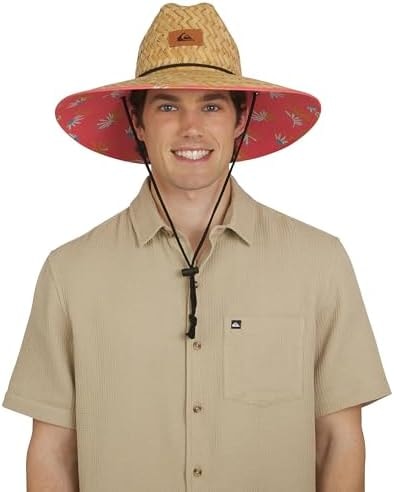 Quiksilver Men's Wide Brim Outdoor Lifeguard Straw Sun Hat, Coral, Large/X-Large