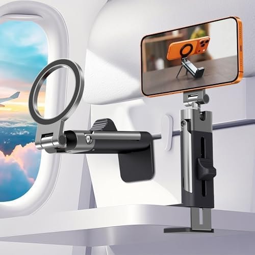 SOGUE Airplane Travel Essentials Men Phone Holder,Plane Phone Mount for MagSafe,Foldable Magnetic Phone Stand for Desk 360° Swivel Universal in Airplane Gadgets for iPhone 17