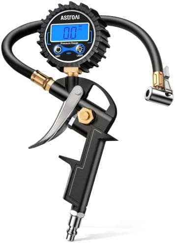 AstroAI Digital Tire Pressure Gauge with Inflator, 3-250PSI Air Compressor Accessories with Heavy Duty Air Chuck Quick Connect Coupler, Fits 1/4" NPT – for Car Truck SUV RV, 1 Pack Compact