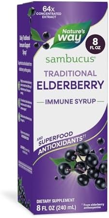 Nature’s Way Sambucus Elderberry Traditional Immune Syrup, Highly Concentrated Black Elderberry Extract, Traditional Immune Support*, Delicious Berry Flavored, 8 Fl Oz (Packaging May Vary)