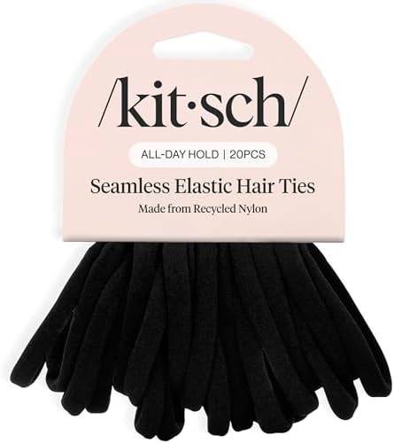 Kitsch Nylon Hair Ties No Damage - Stretchable Hair Bands for Strong All-Day Hold, Ponytail Holders | Hair Accessories for Girls - Black, 20 Pcs