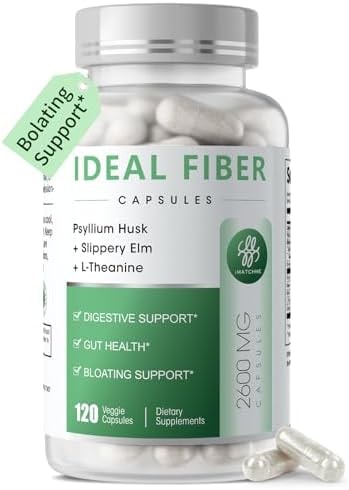 Fiber Supplement - Psyllium Husk Powder Capsules 1500mg & Slippery Elm- Regularity, Effortless Bowel Movements - Gentle Daily Fiber for Digestive & Gut Health -Natural Prebiotic Fiber,Non-GMO-120 Caps