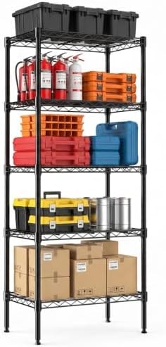 NEWBULIG 5-Tier Wire Storage Shelves, 200 lbs Heavy Duty Steel Rack, Black
