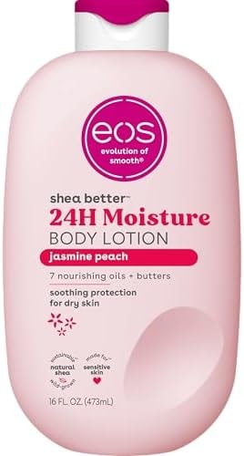 eos Shea Better Body Lotion Jasmine Peach, 24-Hour Moisture Skin Care, Lightweight & Non-Greasy, Natural Shea, Vegan, 16 fl oz