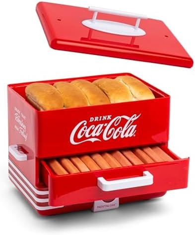 Nostalgia Extra Large Diner-Style Coca-Cola Steamer Cooks 20 Hot Dogs & 6 Buns - Hot Dog Steamer for Breakfast Sausages, Brats, Vegetables & Fish - Bun Steamer Perfect for Game Days or Parties - Red