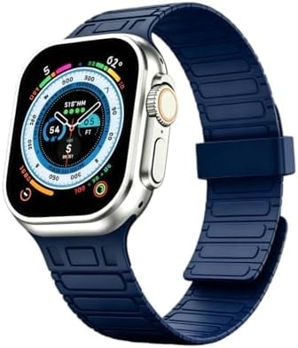 Magnetic Band Compatible with Apple Watch Ultra 3/2/1 Band for Men 49mm 46mm 45mm 44mm 42mm, Silicone Sport Waterproof Loop Strap Magnet Link for iWatch Series SE 11 10 9 8 7 6 5 4 3 2 1(Blue)