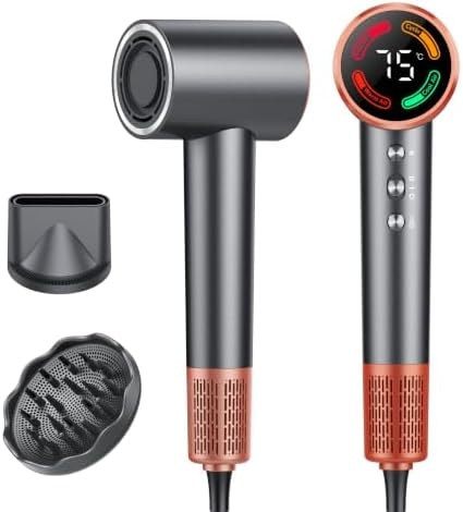 Hair Dryer, High Speed Blow Dryer with Diffuser, 500M Ionic Negative Blow Dryer for Fast Drying, Low Noise & Smart Temperature Control & LED, for All Hair Types, for Home & Travel, Festival Gift