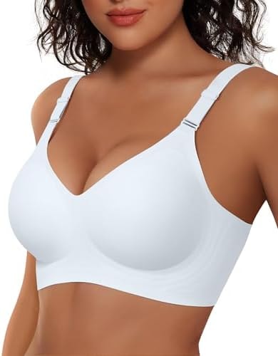 Vertvie Womens Wireless Jelly Bras No Underwire Push Up Seamless Bra Supportive Full Coverage Bralette Regular and Plus Size(White,X-Large)
