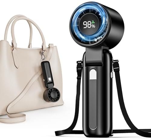 Fcsih AI Handheld Fan Turbo, 100-Speed Portable Fan Rechargeable, Mini Fan with 12800 RPM Strong Airflow, Foldable 4-in-1 Personal Fan for Travel, Camping, Beach & Office, USB-C & Lightweight & Quiet