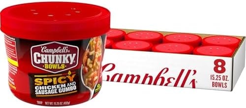 Campbell's Chunky Soup, Spicy Chicken & Sausage Gumbo Soup, 15.25 oz Microwavable Bowl (Case of 8)