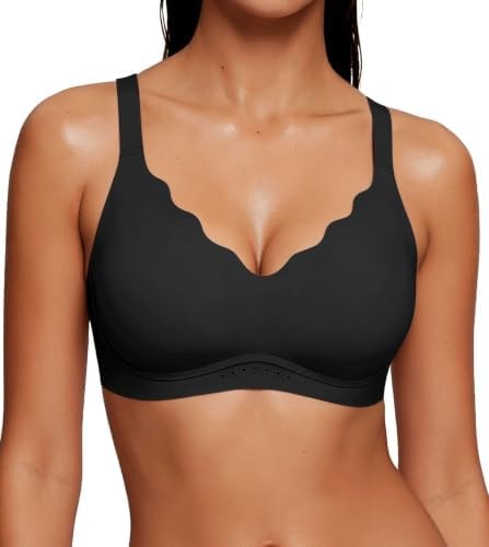As Fairy Wireless Bras for Women Jelly Push Up Scalloped Bra Black 34C