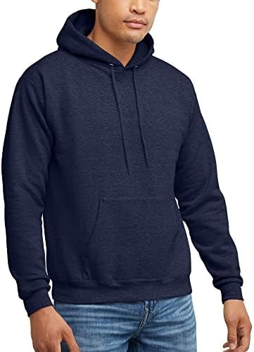 Hanes Comfortblend EcoSmart Hoodie, Midweight Fleece, Pullover Hooded Sweatshirt for Men, Heather Navy, Small