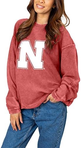 chicka-d NCAA Nebraska Cornhuskers Womens Corded Crew Pullover, Red, Large