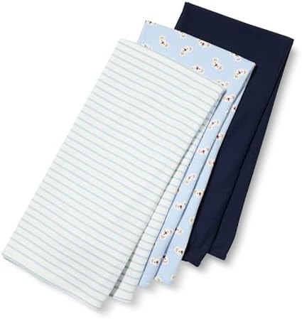 Amazon Essentials Unisex Babies' Breathable Cotton Swaddle Receiving Blankets, Pack of 3, Navy/Stripe/Koala, One Size