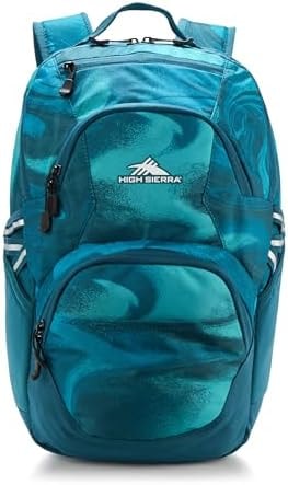 High Sierra Swoop Backpack, Travel, or Work Bookbag with tablet sleeve, One Size, TEAL MARBLE SWIRL