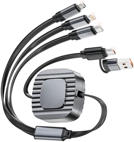 Retractable Multi Charging Cable, 3 in 2 Universal Cord, Retractable Car Charging Cable with USB A/C to L/USB C/Micro USB Port for iPhone 17/16/Galaxy/PS/Tablets/Pads, Car Accessories for Women