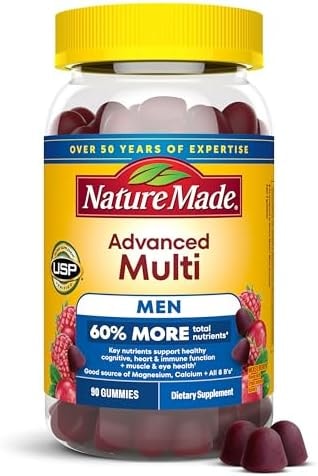 Nature Made Advanced Multivitamin for Men Gummies, Mens Multivitamin Gummies with Magnesium Citrate, Calcium & B Vitamins, Daily Support, 90 Gummies, 30 Day Supply