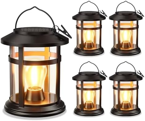 Solar Lantern Outdoor Waterproof, 4 Pack Bright Hanging Solar Lights for Outside Decorative, Upgraded Solar Powered Lanterns LED Lighting for Garden Patio Porch Decor Gifts (Warm Light)