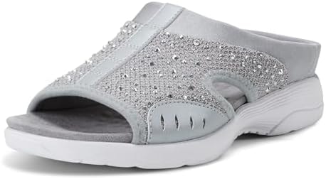 Easy Spirit Women's Traciee23 Round Toe Casual Flat Sandal, Grey 030, 6.5 M