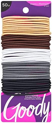 Goody Ouchless Elastic Hair Ties - 50 Ct, Assorted Neutrals, 2MM Rubber Bands for Hair, Pain-Free Hair Accessories for Women & Men, Made for Long-Lasting Braids, Ponytails & More, For Fine Hair