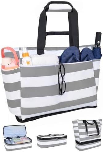 NBERMOTION Beach Bag with Detachable Cooler, 62L Large Beach Bags Waterproof Sandproof for Women (Grey)