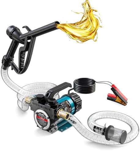 SEESII Diesel Transfer Pump Kit: 12V 13 GPM Electric Fuel Transfer Pump with Nozzle & Hoses for Transferring Diesel, Kerosene, Portable Self-Priming DC Oil Pump for Boat Home, Farm Fueling,Blue