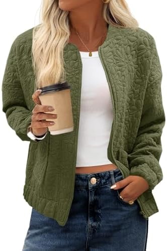 Tankaneo Womens Bomber Jackets Zip Up Jacquard Fall Coats