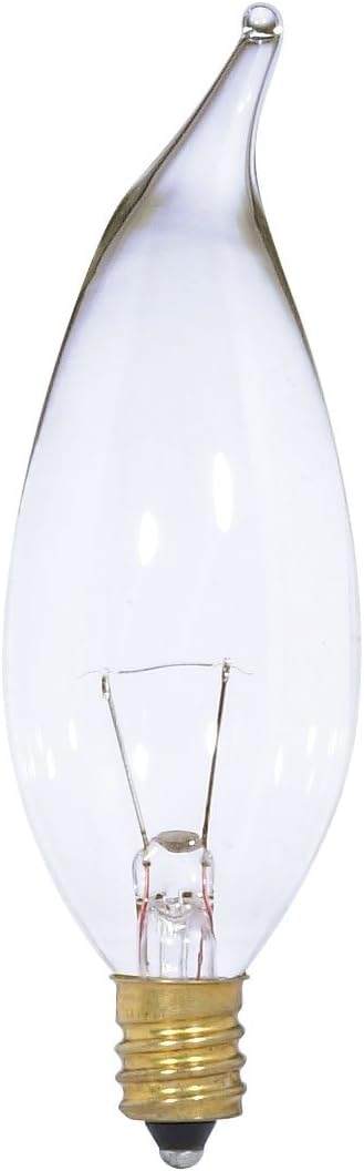 Satco S3867 12V Turn Tip Candelabra Base 15-Watt CA10 Light Bulb, Clear