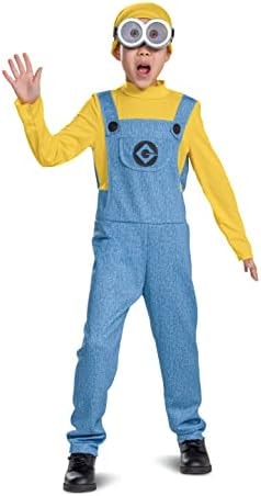 Disguise Bob Minions Costume for Kids, Official Minion Jumpsuit Outfit with Goggles and Hat, Classic Size Medium (7-8)