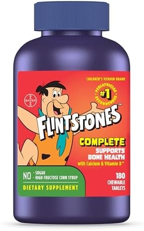 Flintstones Vitamins Chewable Kids Vitamins, Complete Multivitamin for Kids and Toddlers with Iron, Calcium, Vitamin C, Vitamin D & more, 180 count(Pack of 1)(Packaging May Vary)