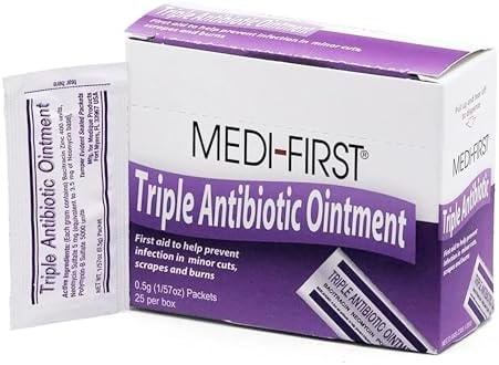 Medi-First First Aid Antibiotic 0.5 Gram Individual Packet Ointment 400 IU - 5 mg - 5,000 IU/Gram Strength, 25 Ct