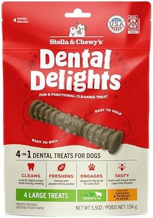Stella & Chewy's Dental Delights with Freeze-Dried Chicken - Large Dental Treats for Dogs, 5.5 Ounce Bag