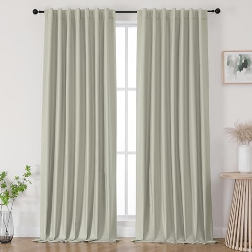 Joydeco Blackout Curtain 72 Inches Long - Rod Pocket & Back Tab Natural Black Out Curtains for Bedroom 2 Panels Set, Thermal Insulated Room Darkening Drape for Living Room (Natural,52" Wx72 L)