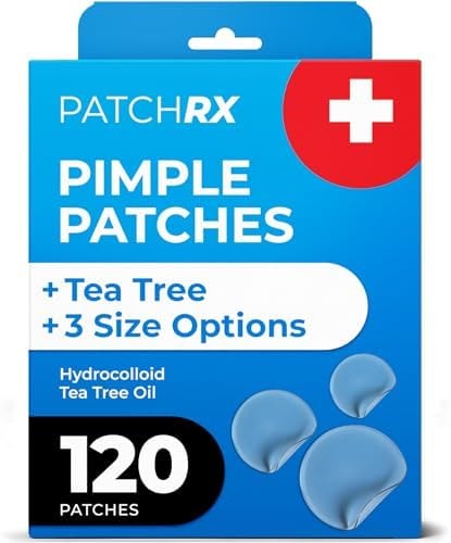 PatchRx Pimple Patches for Face (120 Patches), Hydrocolloid Acne Patches with Tea Tree Oil, Pimple Patch Pimple Stickers - Hydrocolloid Patch Acne Dots - Acne Pimple Patches For Face - Zit Patches