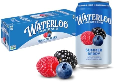 Waterloo Sparkling Water, Summer Berry, 12 Fl Oz Cans (Pack of 12)