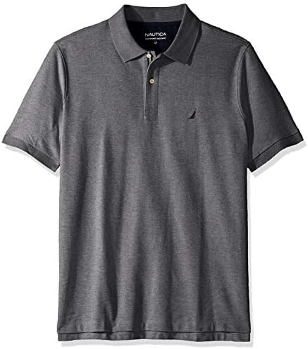 Nautica Men's Big-Tall Classic Fit Short Sleeve Solid Performance Deck Polo Shirt Shirt, Charcoal Heather, 2XLT Tall