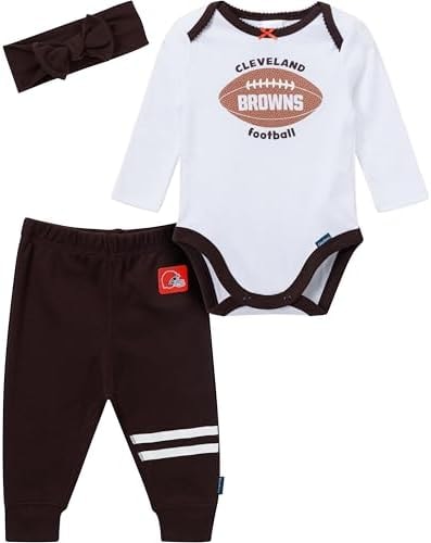 Gerber NFL Team Baby Girls' 3-Piece Onesie Bodysuit, Pants & Headband Set, Browns, 0-3 Months