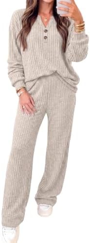 RUMIA 2 Piece Lounge Sets for Women Cozy Fall Outfits Beige M