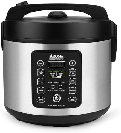 Aroma Housewares ARC-1120SBL SmartCarb Cool-Touch Stainless Steel Rice Multicooker Food Steamer, Slow Cooker with Non-Stick Inner Pot and Steam Tray, 20-Cup(cooked)/ 5Qt, Black